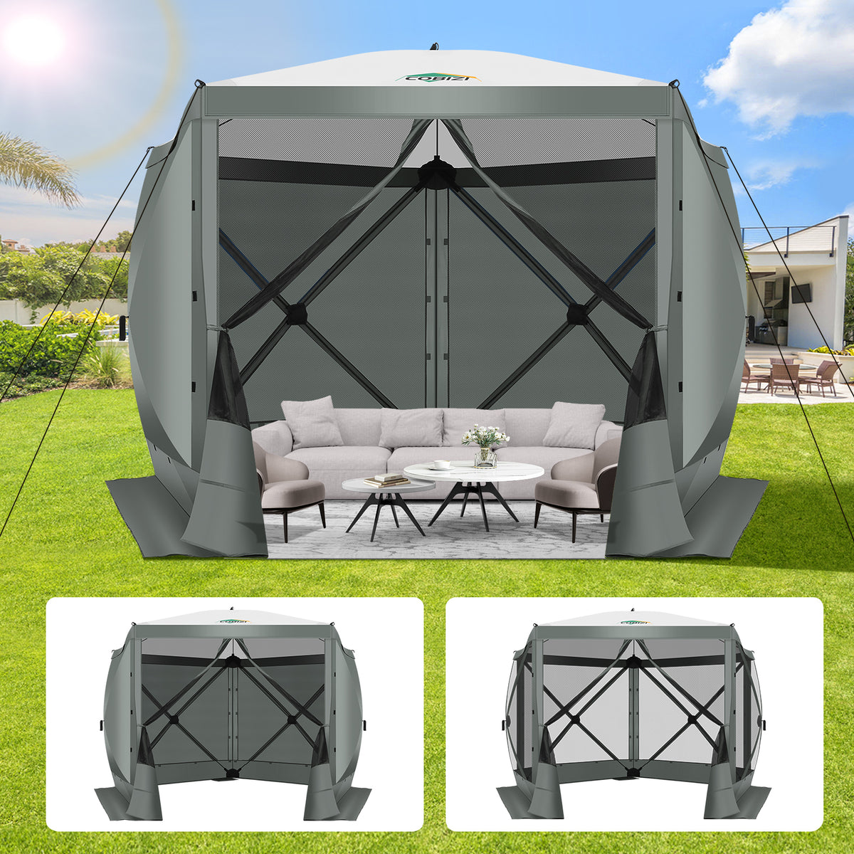 COBIZI 10'x10' Portable 5 Side Pop Up Canopy Screen House Tent, SPC000044M