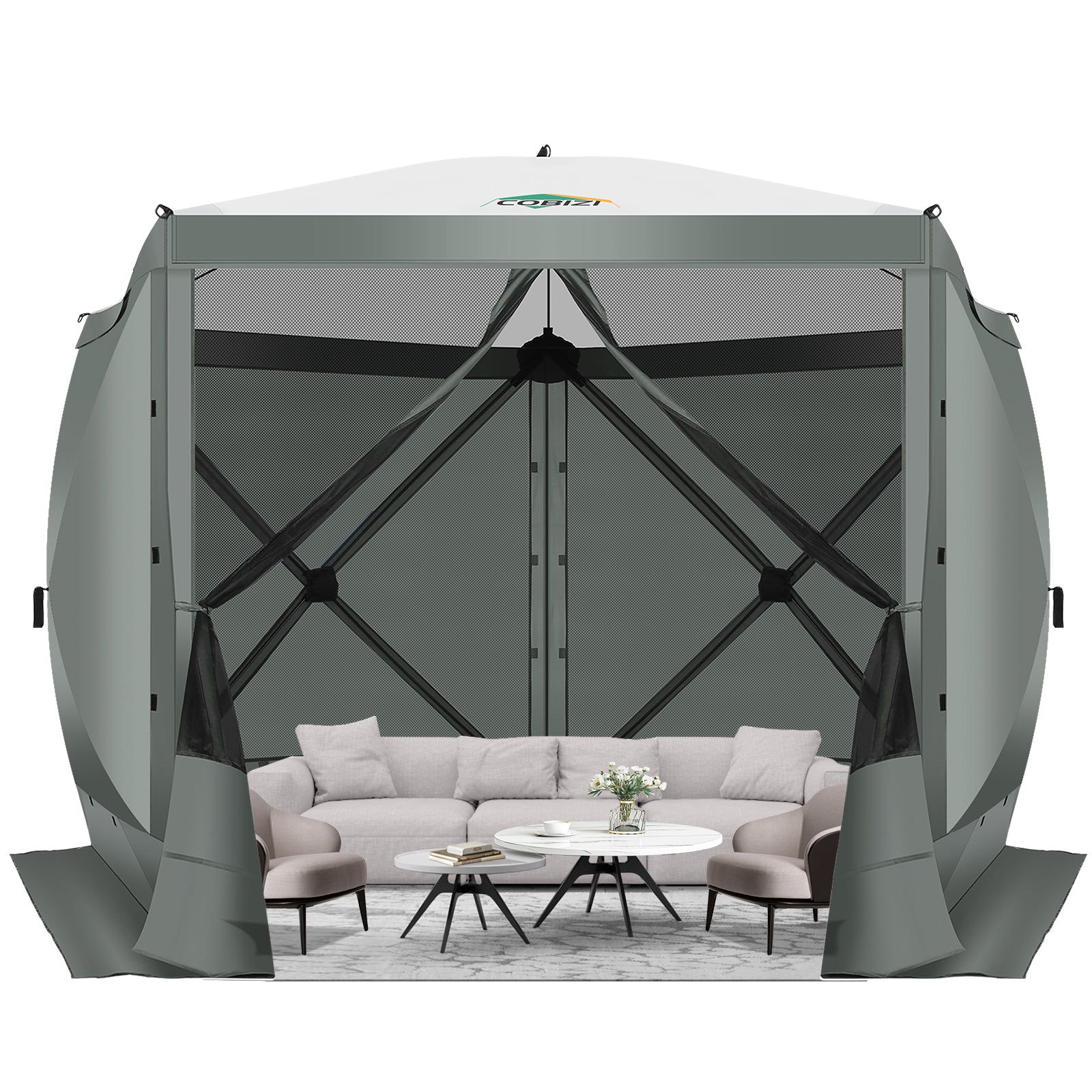 COBIZI 10'x10' Portable 5 Side Pop Up Canopy Screen House Tent, SPC000044M