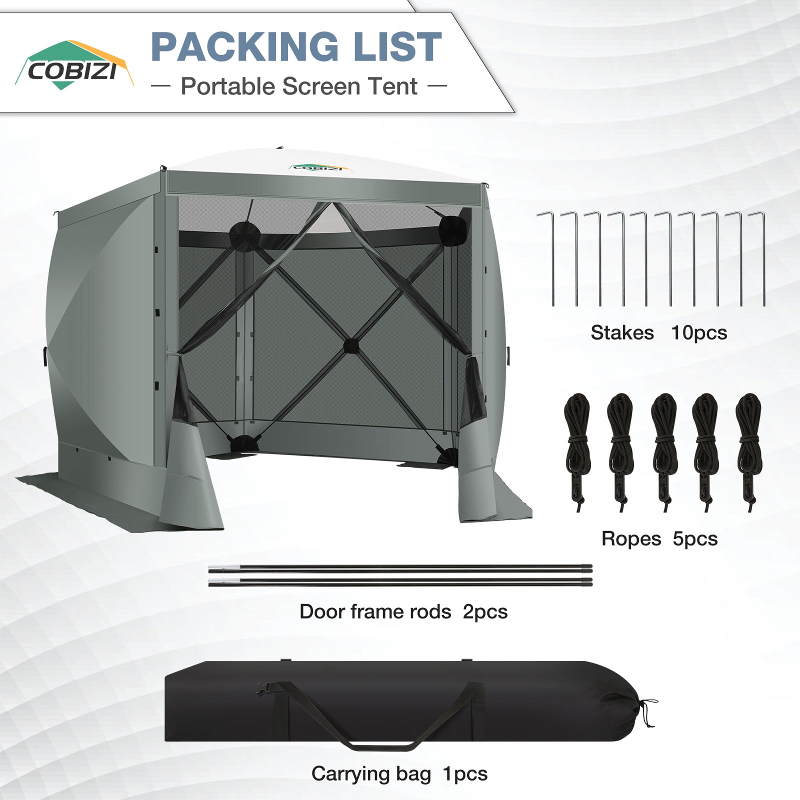 COBIZI 10'x10' Portable 5 Side Pop Up Canopy Screen House Tent, SPC000044M