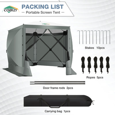 COBIZI 10'x10' Portable 5 Side Pop Up Canopy Screen House Tent, SPC000044M