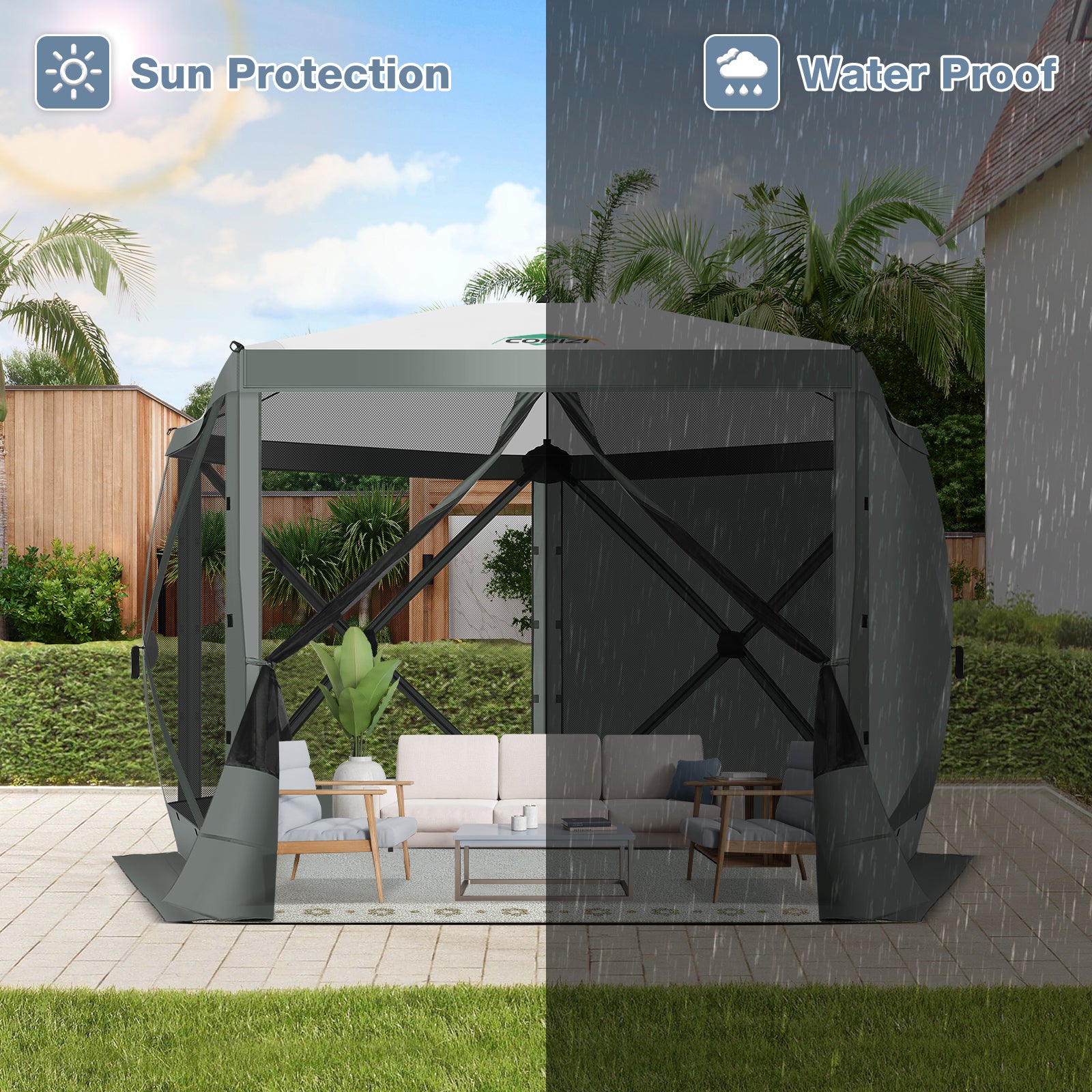 COBIZI 10'x10' Portable 5 Side Pop Up Canopy Screen House Tent, SPC000044M