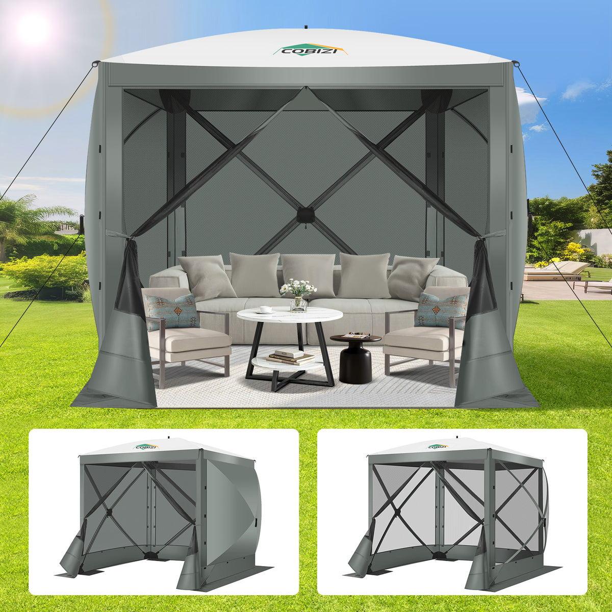 COBIZI 6'x6' Portable 4 Side Pop Up Canopy Screen Tent, SPC000044S