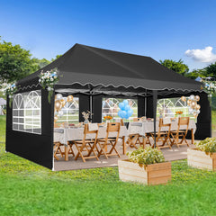 COBIZI 10x20 Pop Up Canopy Tents for Parties, Easy Up Canopy with Sidewalls Waterproof, Event Gazebo Canopy with Wheeled Bag & 4 Sandbags, Outdoor Tent for Patio,Wedding, Backyard, Camping, Black