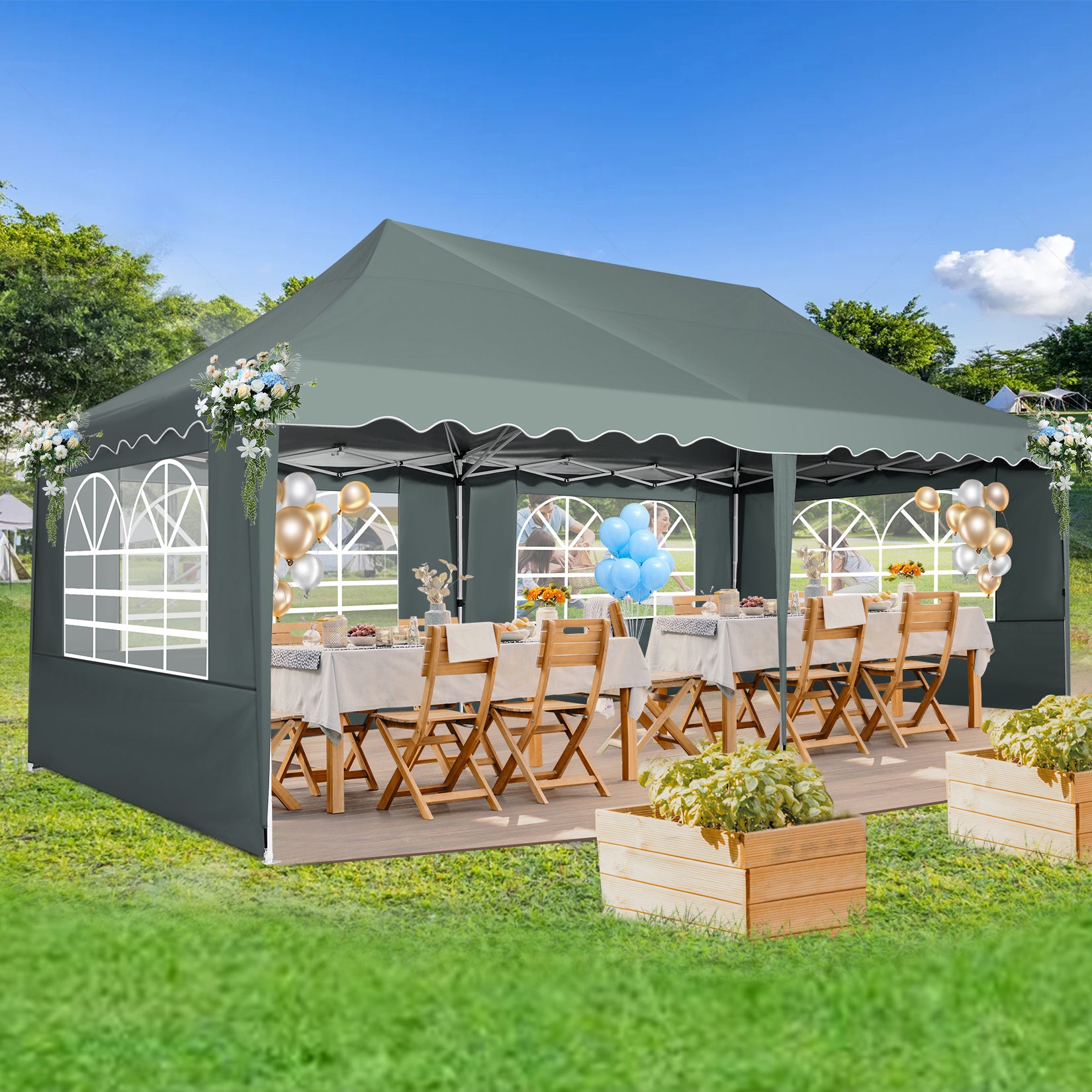 HOTEEL Canopy 10'x20' Pop Up Canopy Tent Heavy Duty Waterproof Adjustable Commercial Instant Canopy Outdoor Party Canopy Parties,Wedding,Outside Patio,Event,Backyard,Blue