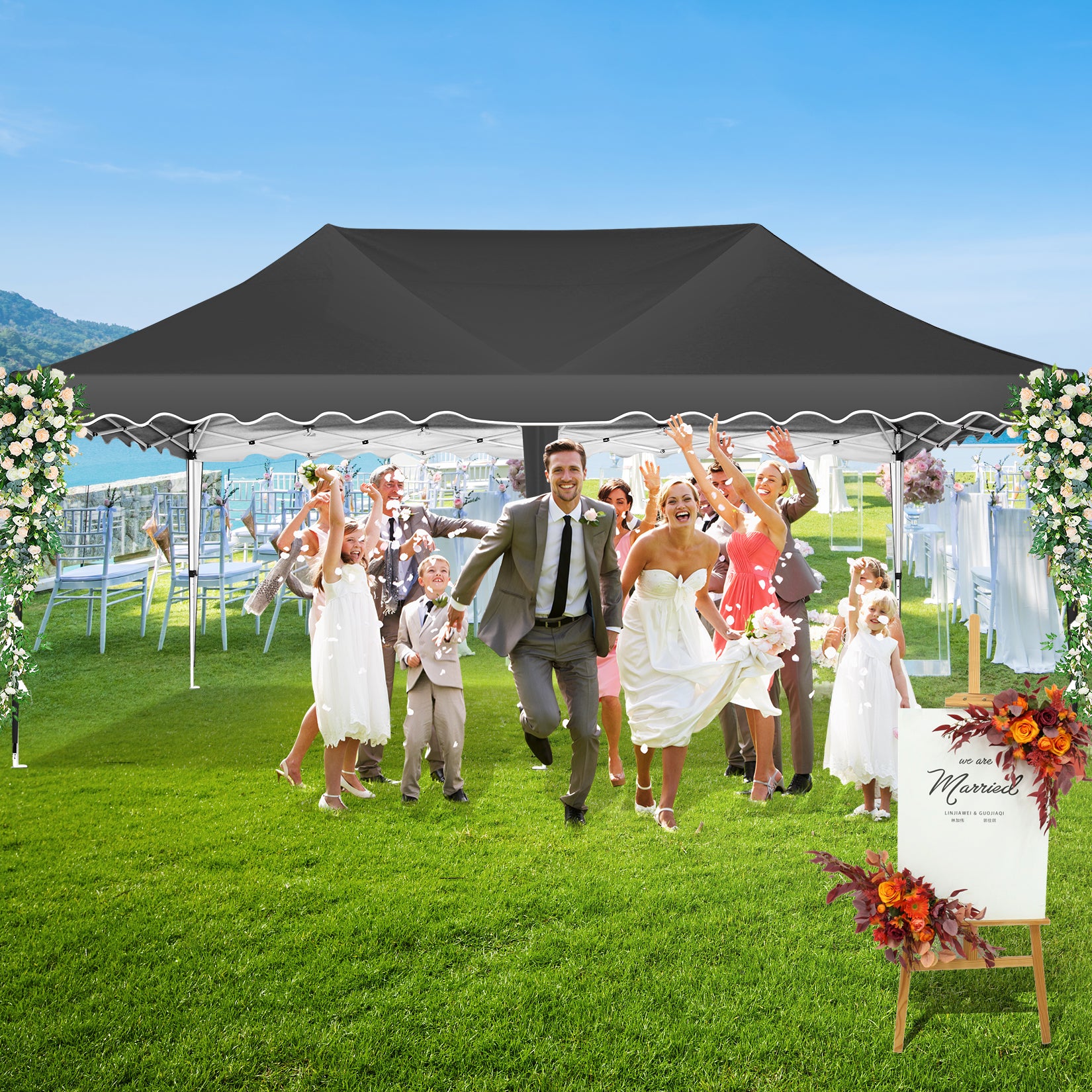 COBIZI 10x20 Pop Up Canopy Tents for Parties, Easy Up Canopy with Sidewalls Waterproof, Event Gazebo Canopy with Wheeled Bag & 4 Sandbags, Outdoor Tent for Patio,Wedding, Backyard, Camping, Black