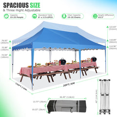 HOTEEL Canopy 10'x20' Pop Up Canopy Tent Heavy Duty Waterproof Adjustable Commercial Instant Canopy Outdoor Party Canopy Parties,Wedding,Outside Patio,Event,Backyard,Blue
