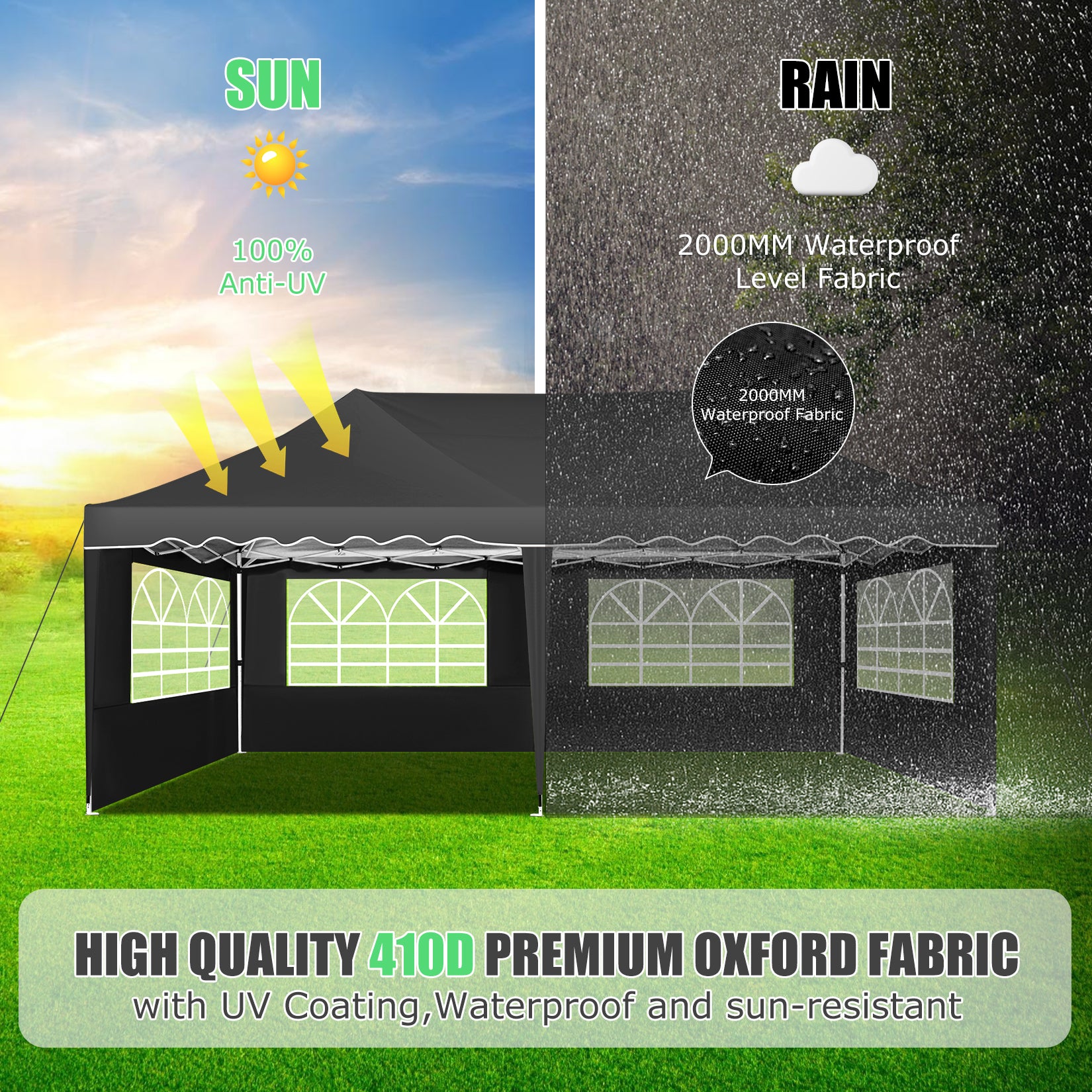 COBIZI 10x20 Pop Up Canopy Tents for Parties, Easy Up Canopy with Sidewalls Waterproof, Event Gazebo Canopy with Wheeled Bag & 4 Sandbags, Outdoor Tent for Patio,Wedding, Backyard, Camping, Black