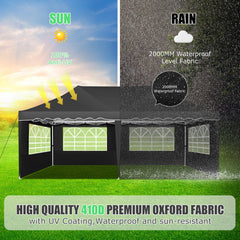COBIZI 10x20 Pop Up Canopy Tents for Parties, Easy Up Canopy with Sidewalls Waterproof, Event Gazebo Canopy with Wheeled Bag & 4 Sandbags, Outdoor Tent for Patio,Wedding, Backyard, Camping, Black