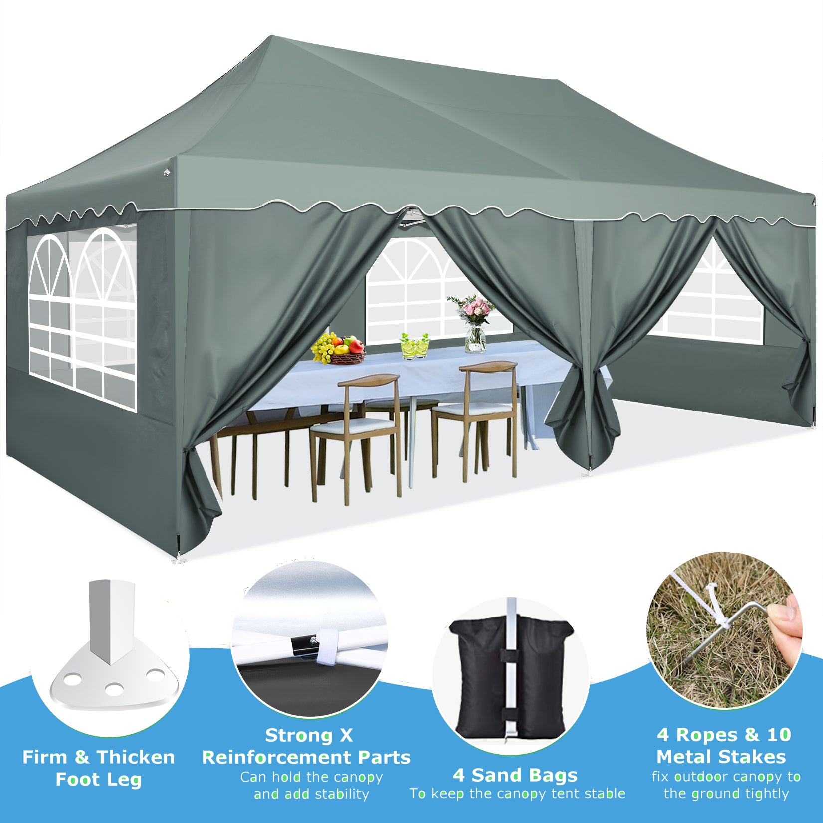 HOTEEL Canopy 10'x20' Pop Up Canopy Tent Heavy Duty Waterproof Adjustable Commercial Instant Canopy Outdoor Party Canopy Parties,Wedding,Outside Patio,Event,Backyard,Blue