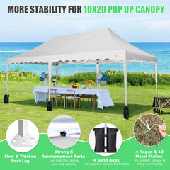 HOTEEL Canopy 10'x20' Pop Up Canopy Tent Heavy Duty Waterproof Adjustable Commercial Instant Canopy Outdoor Party Canopy Parties,Wedding,Outside Patio,Event,Backyard