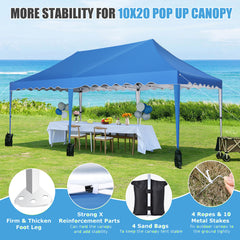 HOTEEL Canopy 10'x20' Pop Up Canopy Tent Heavy Duty Waterproof Adjustable Commercial Instant Canopy Outdoor Party Canopy Parties,Wedding,Outside Patio,Event,Backyard,Blue