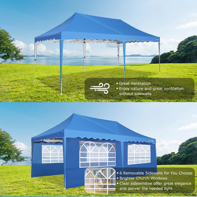 HOTEEL Canopy 10'x20' Pop Up Canopy Tent Heavy Duty Waterproof Adjustable Commercial Instant Canopy Outdoor Party Canopy Parties,Wedding,Outside Patio,Event,Backyard,Blue