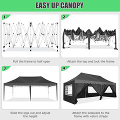COBIZI 10x20 Pop Up Canopy Tents for Parties, Easy Up Canopy with Sidewalls Waterproof, Event Gazebo Canopy with Wheeled Bag & 4 Sandbags, Outdoor Tent for Patio,Wedding, Backyard, Camping, Black