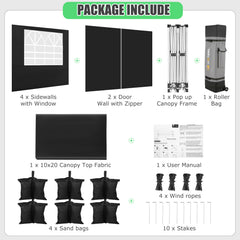 COBIZI 10x20 Pop Up Canopy Tents for Parties, Easy Up Canopy with Sidewalls Waterproof, Event Gazebo Canopy with Wheeled Bag & 4 Sandbags, Outdoor Tent for Patio,Wedding, Backyard, Camping, Black