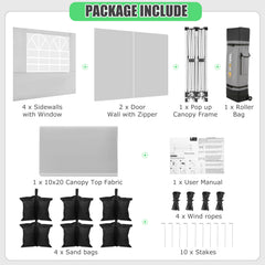 HOTEEL Canopy 10'x20' Pop Up Canopy Tent Heavy Duty Waterproof Adjustable Commercial Instant Canopy Outdoor Party Canopy Parties,Wedding,Outside Patio,Event,Backyard
