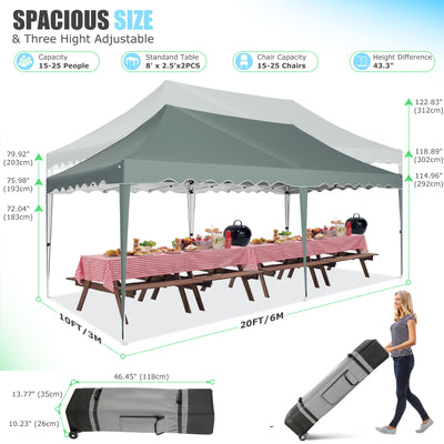 HOTEEL Canopy 10'x20' Pop Up Canopy Tent Heavy Duty Waterproof Adjustable Commercial Instant Canopy Outdoor Party Canopy Parties,Wedding,Outside Patio,Event,Backyard,Blue