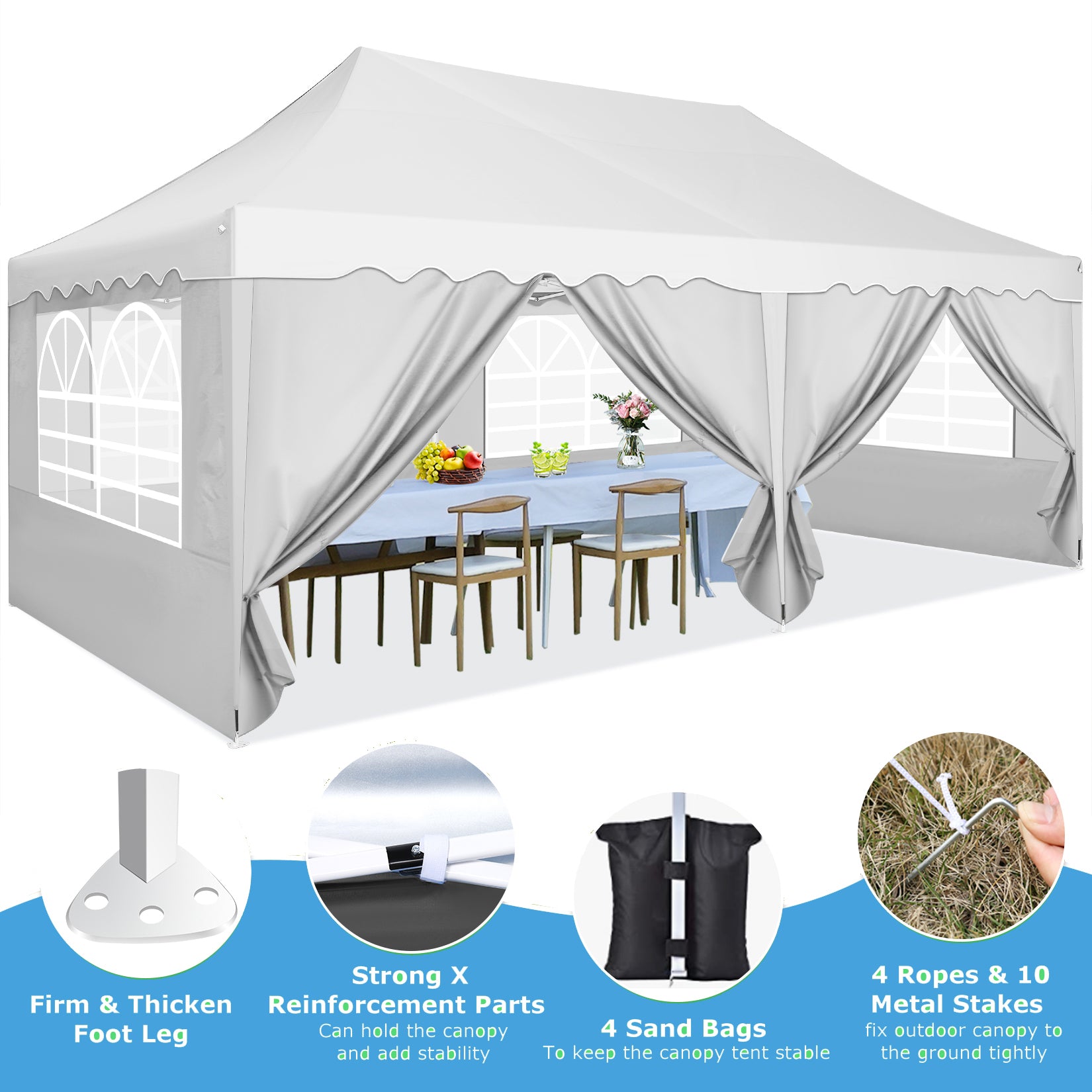 HOTEEL Canopy 10'x20' Pop Up Canopy Tent Heavy Duty Waterproof Adjustable Commercial Instant Canopy Outdoor Party Canopy Parties,Wedding,Outside Patio,Event,Backyard,Blue