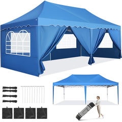 HOTEEL 10‘x20’ Pop up Canopy Tents with Removeble Sidewalls,Outdoor Gazebo with Wheeled Bag & 4 Sandbags,for Patio,Wedding,Backyard,Camping,Parties,Event,Blue
