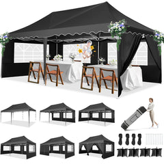 HOTEEL 10‘x20’ Pop up Canopy Tents with Removeble Sidewalls,Outdoor Gazebo with Wheeled Bag & 4 Sandbags,for Patio,Wedding,Backyard,Camping,Parties,Event,Blue