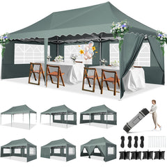 HOTEEL 10‘x20’ Pop up Canopy Tents with Removeble Sidewalls,Outdoor Gazebo with Wheeled Bag & 4 Sandbags,for Patio,Wedding,Backyard,Camping,Parties,Event,Blue