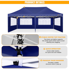 HOTEEL 10x20 Pop up Canopy Tents with Removeble Sidewalls,Outdoor Gazebo with Wheeled Bag & 4 Sandbags,for Patio,Wedding,Backyard,Camping,Parties,Event