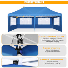 HOTEEL 10‘x20’ Pop up Canopy Tents with Removeble Sidewalls,Outdoor Gazebo with Wheeled Bag & 4 Sandbags,for Patio,Wedding,Backyard,Camping,Parties,Event,Blue