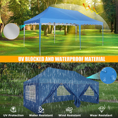 HOTEEL 10‘x20’ Pop up Canopy Tents with Removeble Sidewalls,Outdoor Gazebo with Wheeled Bag & 4 Sandbags,for Patio,Wedding,Backyard,Camping,Parties,Event,Blue