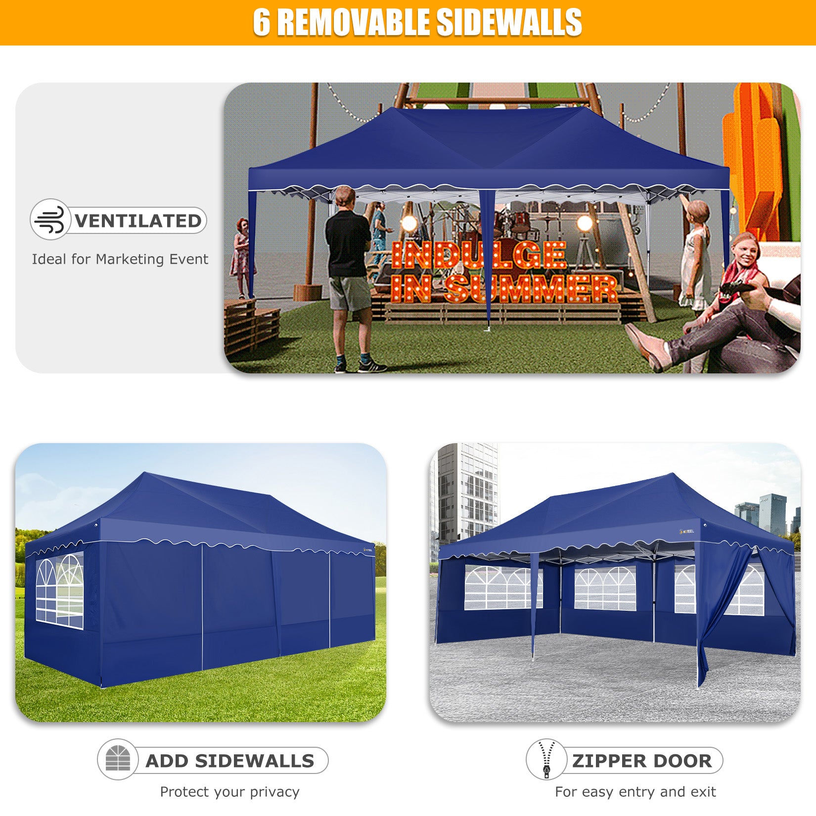 HOTEEL 10x20 Pop up Canopy Tents with Removeble Sidewalls,Outdoor Gazebo with Wheeled Bag & 4 Sandbags,for Patio,Wedding,Backyard,Camping,Parties,Event