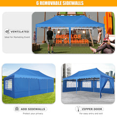 HOTEEL 10‘x20’ Pop up Canopy Tents with Removeble Sidewalls,Outdoor Gazebo with Wheeled Bag & 4 Sandbags,for Patio,Wedding,Backyard,Camping,Parties,Event,Blue