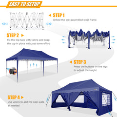 HOTEEL 10x20 Pop up Canopy Tents with Removeble Sidewalls,Outdoor Gazebo with Wheeled Bag & 4 Sandbags,for Patio,Wedding,Backyard,Camping,Parties,Event