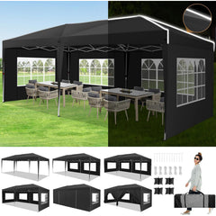 HOTEEL 10'x20' Pop Up Canopy with Sidewalls,Easy Up Canopy Tent with Carry Bag,Outdoor Canopies with 4 Sandbags,Large Tents for Outdoor Events,Wedding,Backyard,Commercial,Black