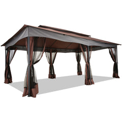 Hoteel 12'x20' Outdoor Gazebo Heavy Duty Gazebo Sun Shade Canopy Tent with 4 Sandbags, Waterproof, Double Tiers & Mesh Netting for Lawn, Garden, Backyard & Deck, Khaki