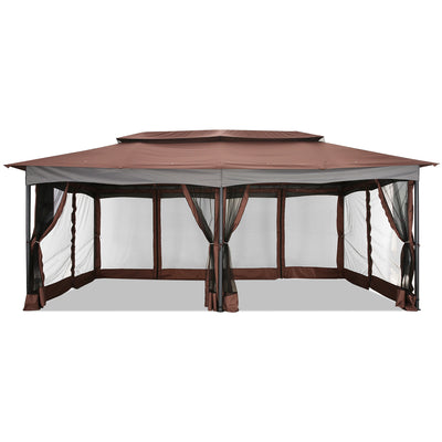Hoteel 12'x20' Outdoor Gazebo Heavy Duty Gazebo Sun Shade Canopy Tent with 4 Sandbags, Waterproof, Double Tiers & Mesh Netting for Lawn, Garden, Backyard & Deck, Khaki