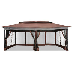 Hoteel 12'x20' Outdoor Gazebo Heavy Duty Gazebo Sun Shade Canopy Tent with 4 Sandbags, Waterproof, Double Tiers & Mesh Netting for Lawn, Garden, Backyard & Deck, Khaki