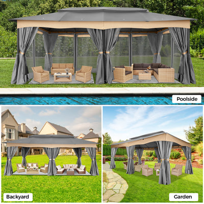 COBIZI 12'x20' Heavy Duty Patios Gazebos with 4 Sidewalls & Double Soft Roof SPC307