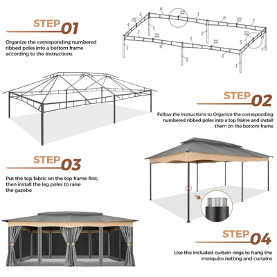 COBIZI 12'x20' Heavy Duty Patios Gazebos with 4 Sidewalls & Double Soft Roof SPC307