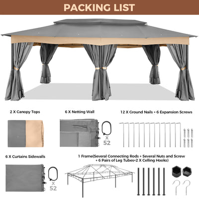 COBIZI 12'x20' Heavy Duty Patios Gazebos with 4 Sidewalls & Double Soft Roof SPC307