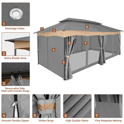 COBIZI 12'x20' Heavy Duty Patios Gazebos with 4 Sidewalls & Double Soft Roof SPC307