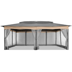 Hoteel 12'x20' Outdoor Gazebo Heavy Duty Gazebo Sun Shade Canopy Tent with 4 Sandbags, Waterproof, Double Tiers & Mesh Netting for Lawn, Garden, Backyard & Deck, Khaki