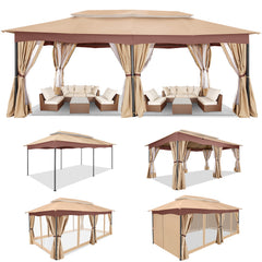COBIZI Outdoor Gazebo 12x20 Patio Gazebo with Netting and Curtains Waterproof Gazebo with Double Roof Large Backyard Gazebo with Metal Steel Frame for Deck, Backyard, Lawn, Party, Garden, Khaki