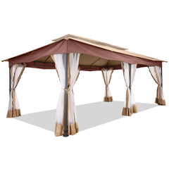 Hoteel 12'x20' Outdoor Gazebo Heavy Duty Gazebo Sun Shade Canopy Tent with 4 Sandbags, Waterproof, Double Tiers & Mesh Netting for Lawn, Garden, Backyard & Deck, Khaki