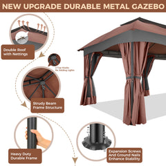 COBIZI Gazebo 12x20 Heavy Duty Patio Gazebo with Mosquito Netting Deck Gazebo with Metal Steel Frame Large Screen Gazebo Tent Waterproof with Double Roof for Party, Backyard, Deck, Garden, Brown