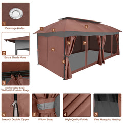 COBIZI Gazebo 12x20 Heavy Duty Patio Gazebo with Mosquito Netting Deck Gazebo with Metal Steel Frame Large Screen Gazebo Tent Waterproof with Double Roof for Party, Backyard, Deck, Garden, Brown