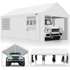 COBIZI Carport 12‘x20’ ft Heavy Duty Car Canopy with Roll-up Windows Portable Garage with Removable Sidewalls & Door, Outdoor Canopy Carport Portable Car Tent Garage Car Canopy with Steel Frame, Gray
