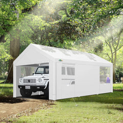 Hoteel Carport 10x20 ft Heavy Duty Car Canopy with Roll-up Windows Portable Garage with Removable Sidewalls & Door, Outdoor Canopy Carport Portable Car Tent Garage Car Canopy with Steel Frame
