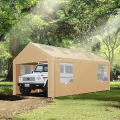 Hoteel Carport 10x20 ft Heavy Duty Car Canopy with Roll-up Windows Portable Garage with Removable Sidewalls & Door, Outdoor Canopy Carport Portable Car Tent Garage Car Canopy with Steel Frame