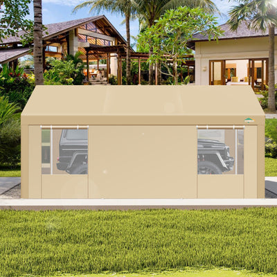 Cobizi Carport 10'x20' Heavy Duty Car Canopy with Roll-up Windows Portable Garage with Removable Sidewalls & Door, Outdoor Canopy Carport Portable Car Tent Garage Car Canopy with Steel Frame SPC000104