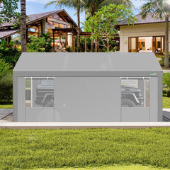 COBIZI Carport 12‘x20’ ft Heavy Duty Car Canopy with Roll-up Windows Portable Garage with Removable Sidewalls & Door, Outdoor Canopy Carport Portable Car Tent Garage Car Canopy with Steel Frame, Gray