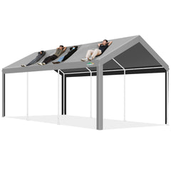 COBIZI Carport 12‘x20’ ft Heavy Duty Car Canopy with Roll-up Windows Portable Garage with Removable Sidewalls & Door, Outdoor Canopy Carport Portable Car Tent Garage Car Canopy with Steel Frame, Gray