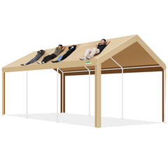 COBIZI Carport 10'x20' Large Heavy Duty Car Canopy with Steel Frame, Portable Garage Wedding Tent Big Tents Carports Shelter, All-Season Tarp for Outdoor Party Birthday, Khaki